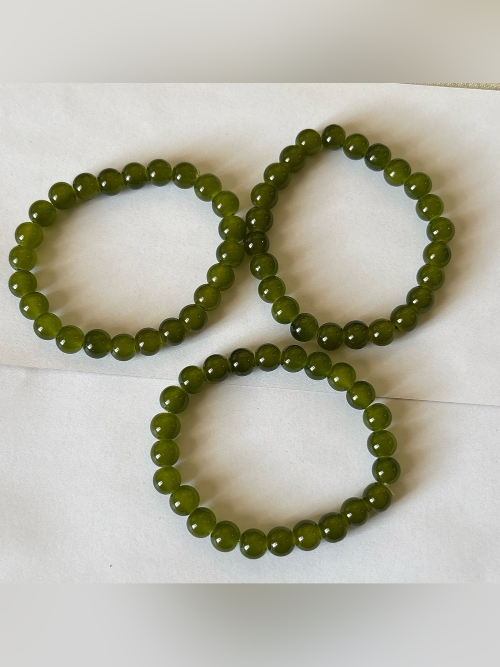 NWT Set of 3 Green Glass Beaded Stretch Bracelets